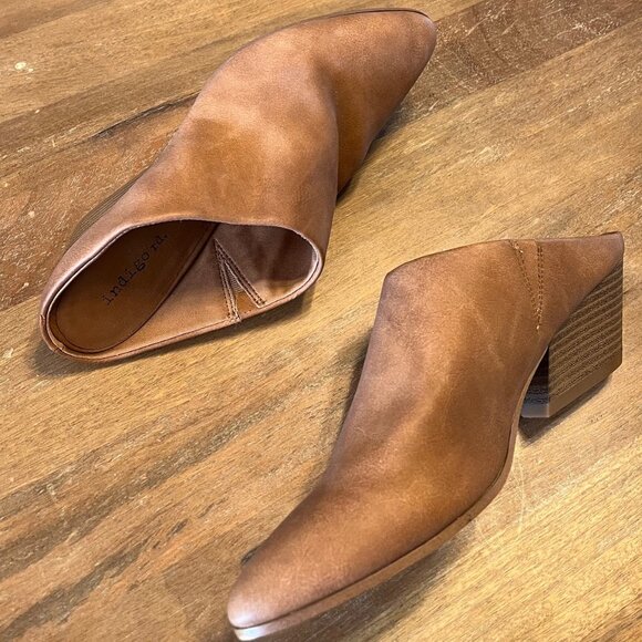 Indigo Rd Shoes Womens 8M Casual Slip On Clog Bootie Brown Faux‎ Leather Heel - Picture 4 of 11